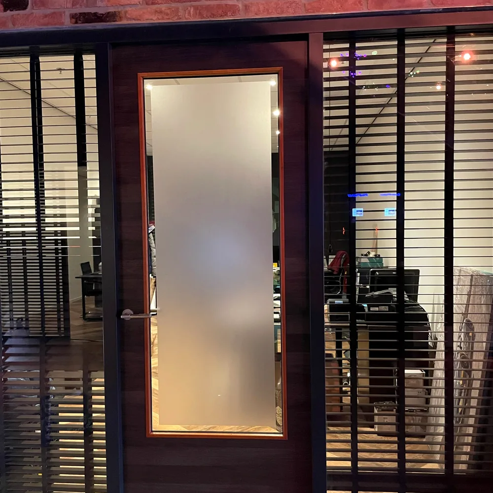 Office door with privacy film on the glass