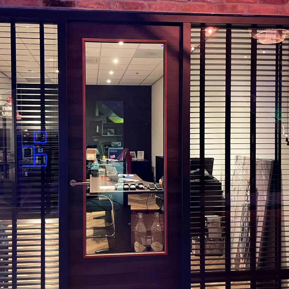 The same office door without film, with a view through