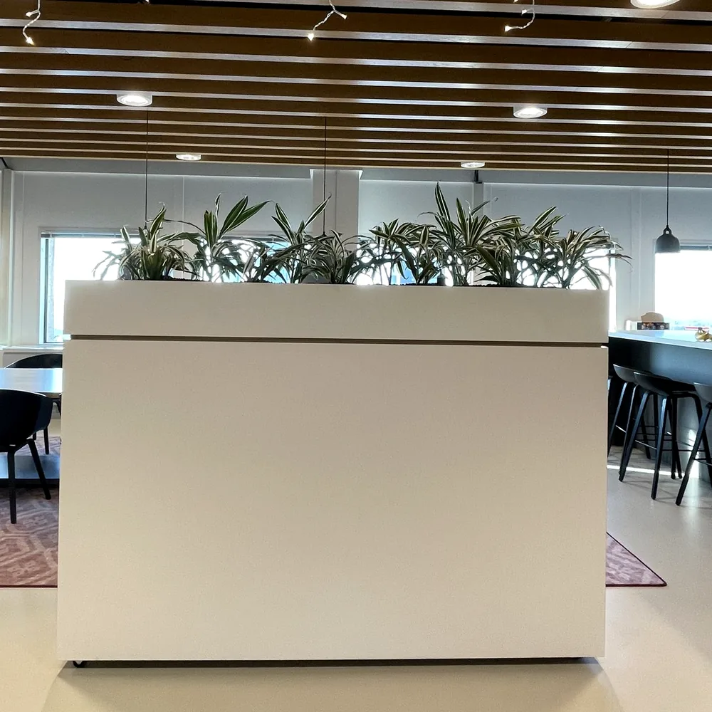 Before: the same room divider with planter in white