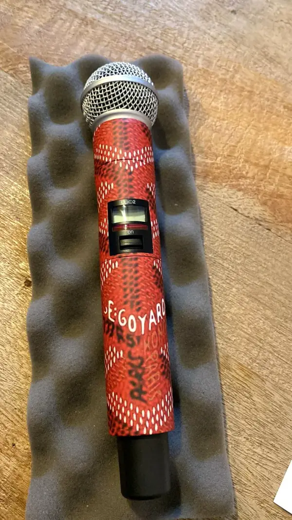 After: the same microphone in a red custom print