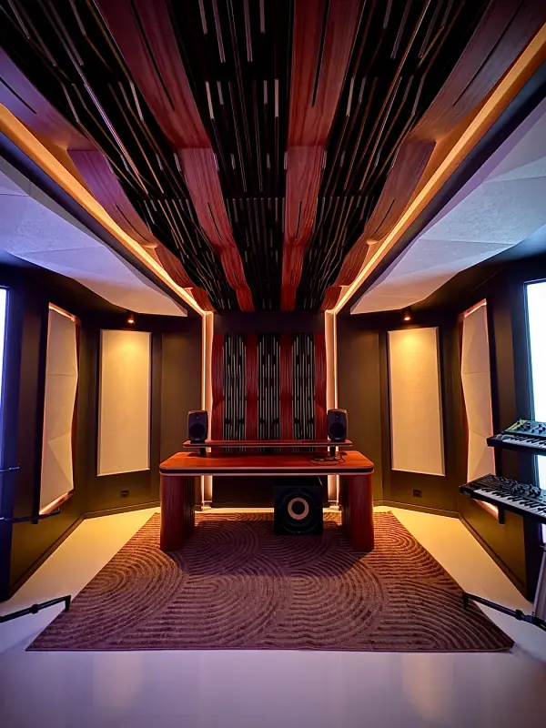 Music studio with an audio unit that is partly wrapped