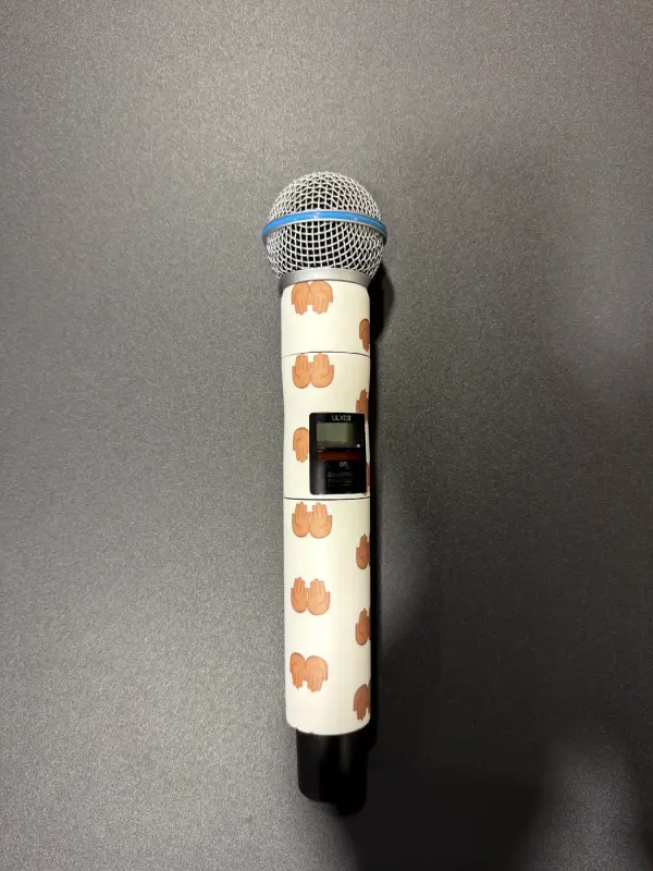 Microphone in a white custom print with an orange motif