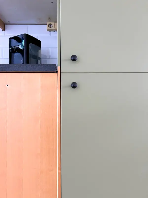 During: a wood front next to a front that is already green