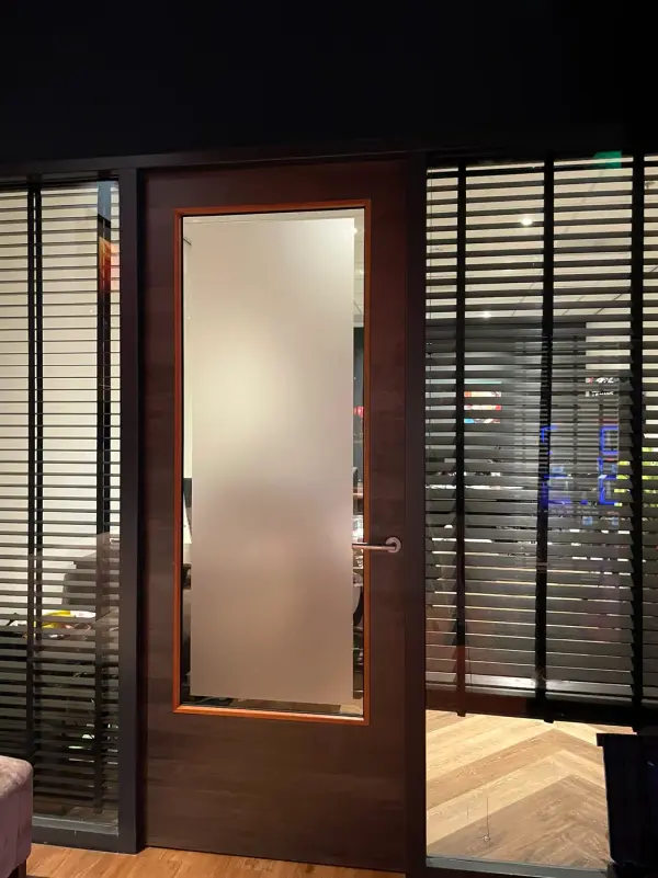 After: office door with privacy film, from the side