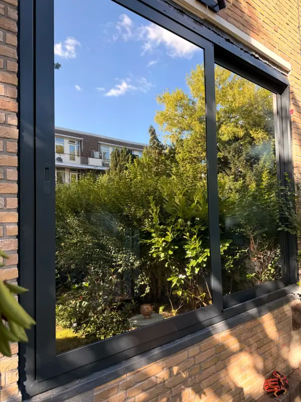 Detail of the window with window film, from outside