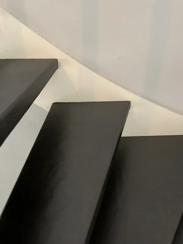 Black stair treads, close up