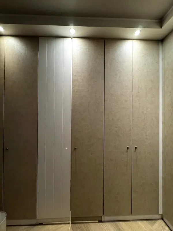 Cabinet wall with doors in a beige leather look